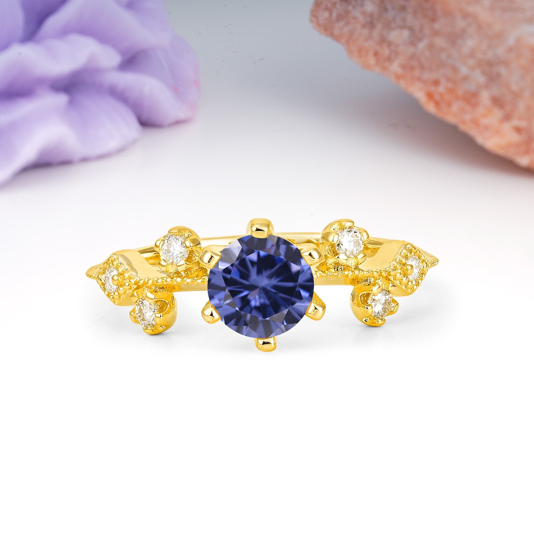 Classic, Minimalist 6-Prong Round Cut Tanzanite Engagement Ring - Additional view
