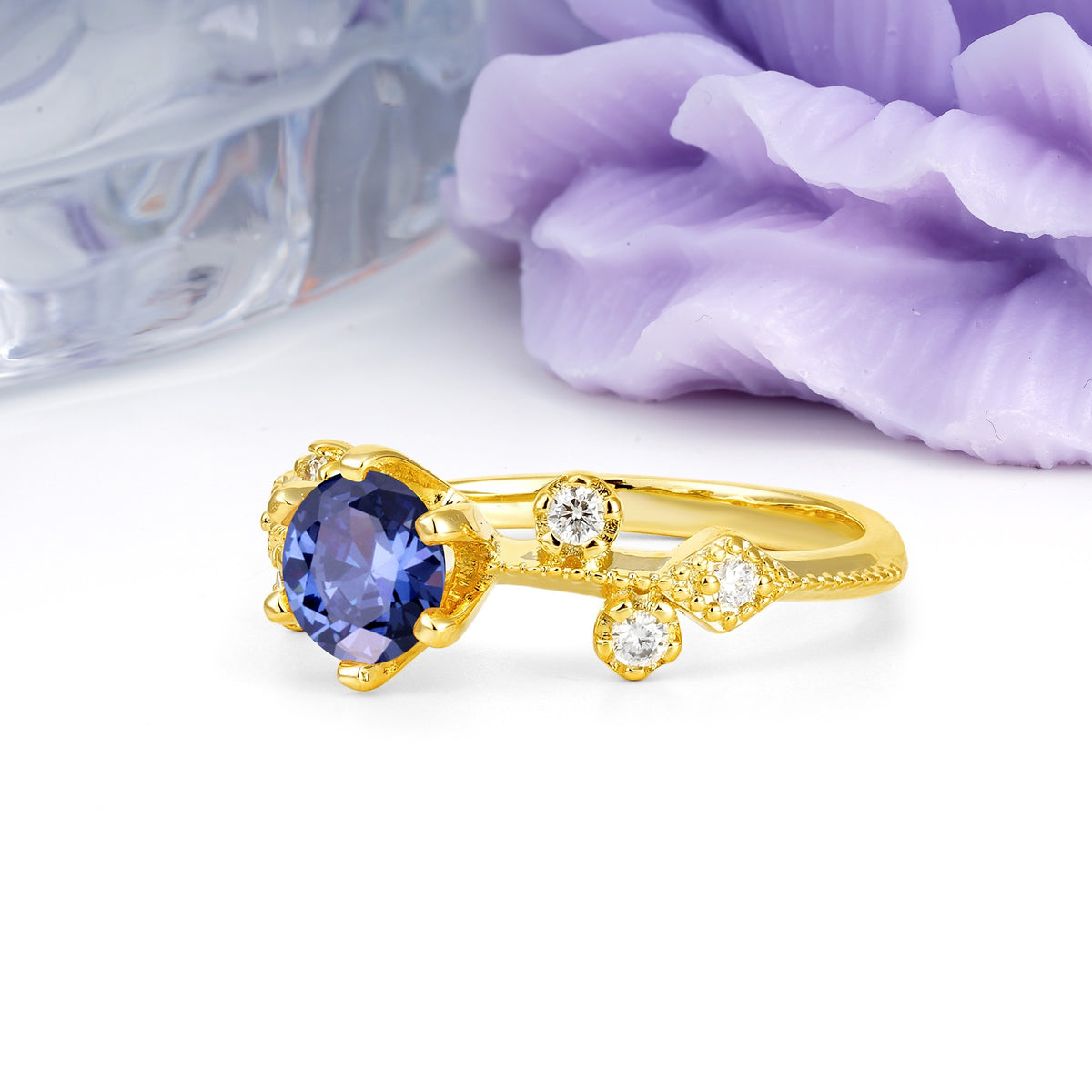 Classic, Minimalist 6-Prong Round Cut Tanzanite Engagement Ring - Additional view
