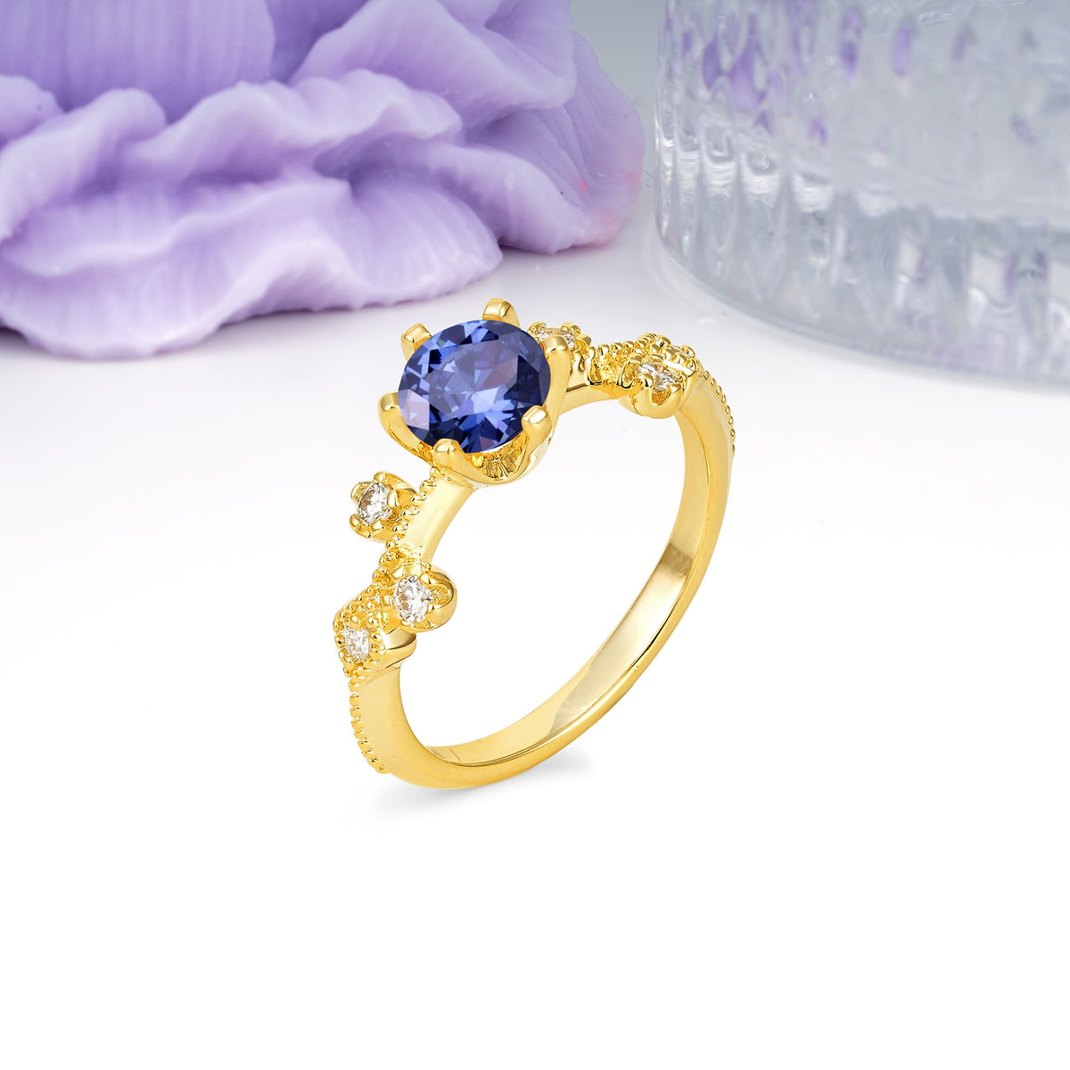 Classic, Minimalist 6-Prong Round Cut Tanzanite Engagement Ring - Additional view
