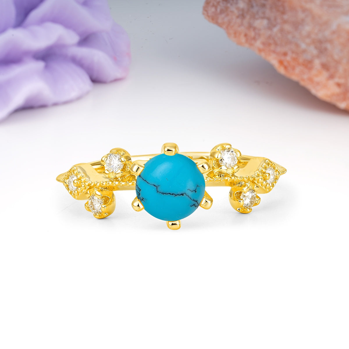 Classic, Minimalist 6-Prong Round Cut Turquoise Engagement Ring - Additional view