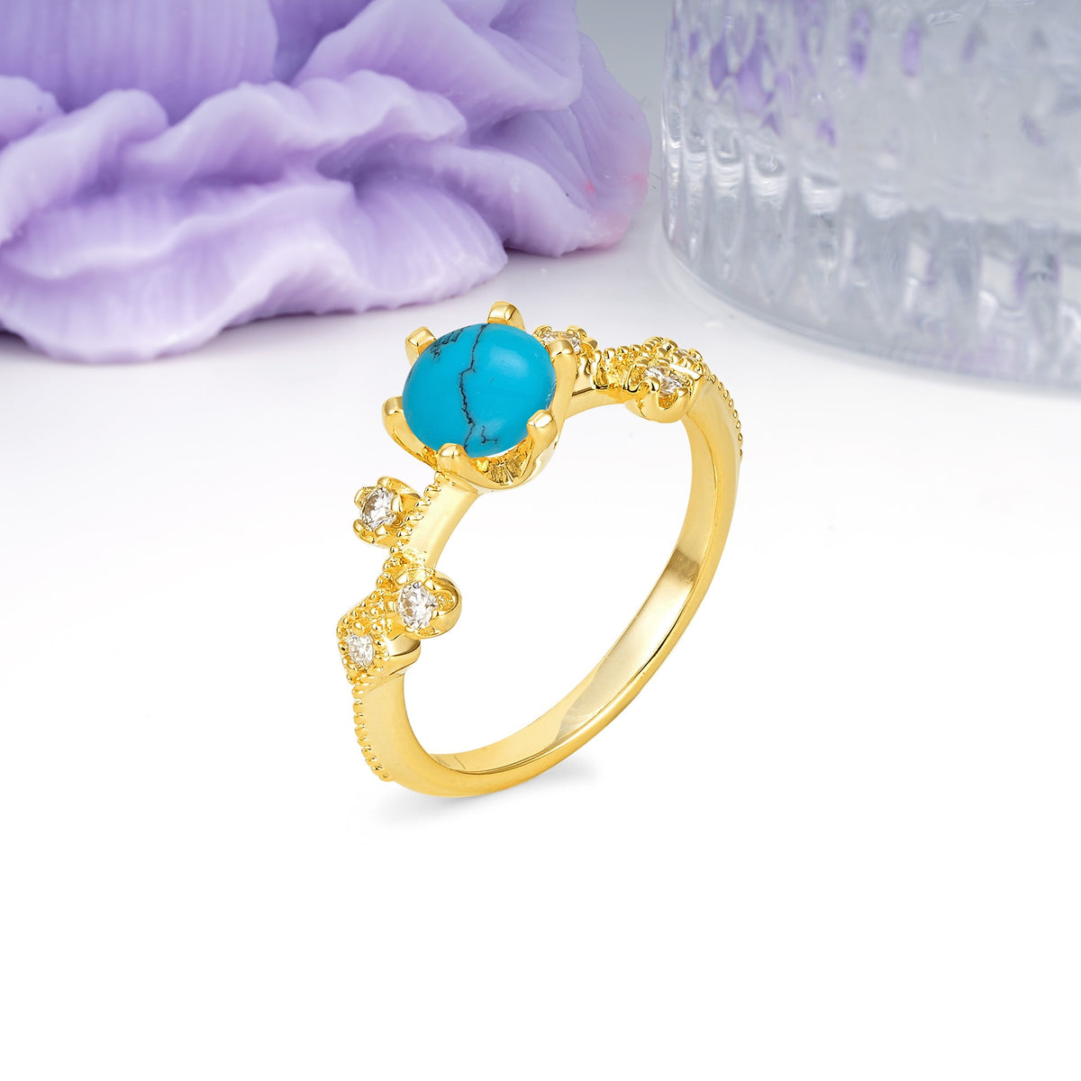 Classic, Minimalist 6-Prong Round Cut Turquoise Engagement Ring - Additional view