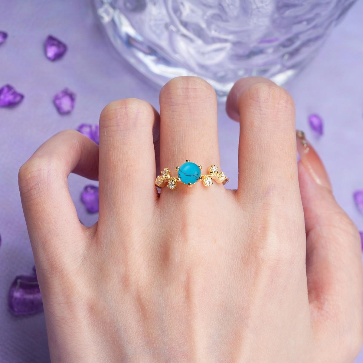 Classic, Minimalist 6-Prong Round Cut Turquoise Engagement Ring