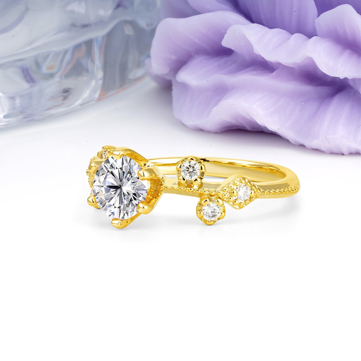 Classic, Minimalist 6-Prong Round Cut Lab Diamond Engagement Ring - Additional view