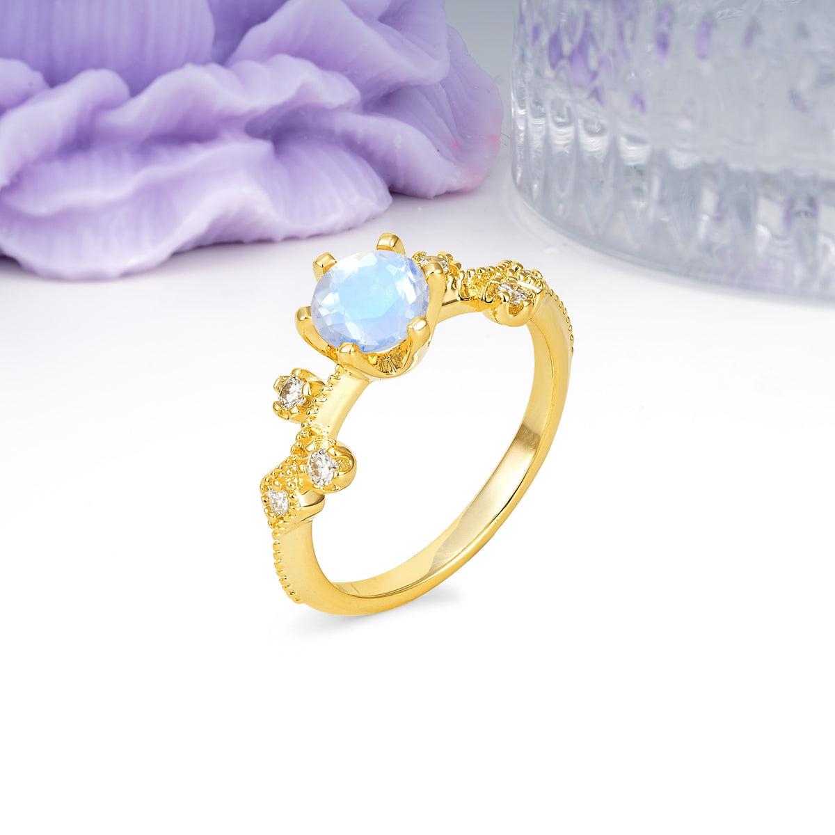 Classic, Minimalist 6-Prong Round Cut Moonstone Engagement Ring - Additional view