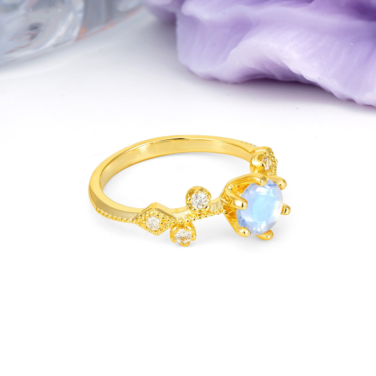 Classic, Minimalist 6-Prong Round Cut Moonstone Engagement Ring - Additional view