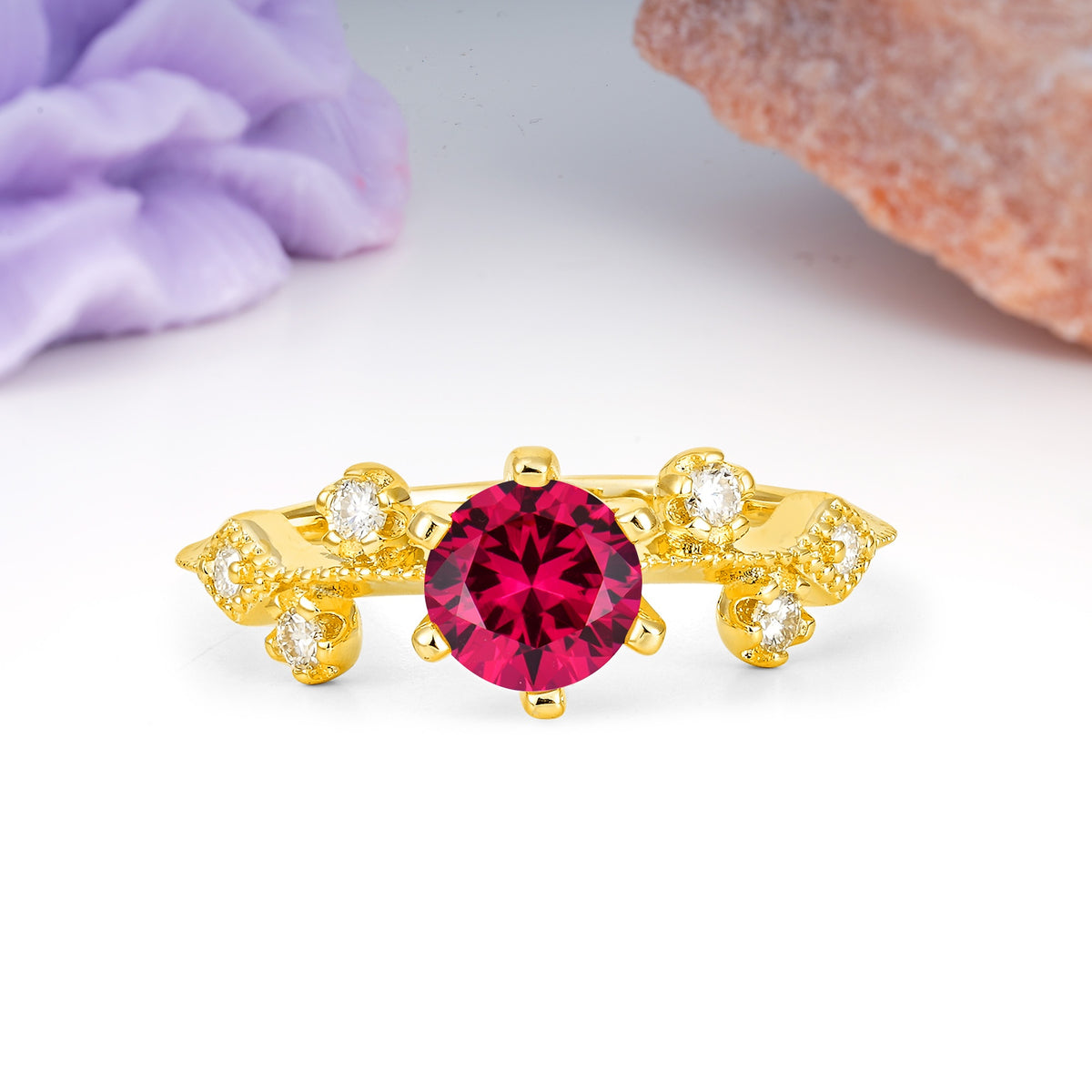 Classic, Minimalist 6-Prong Round Cut Ruby Engagement Ring - Additional view