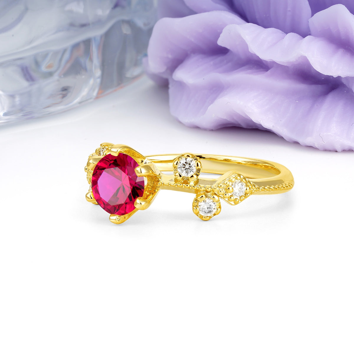Classic, Minimalist 6-Prong Round Cut Ruby Engagement Ring - Additional view