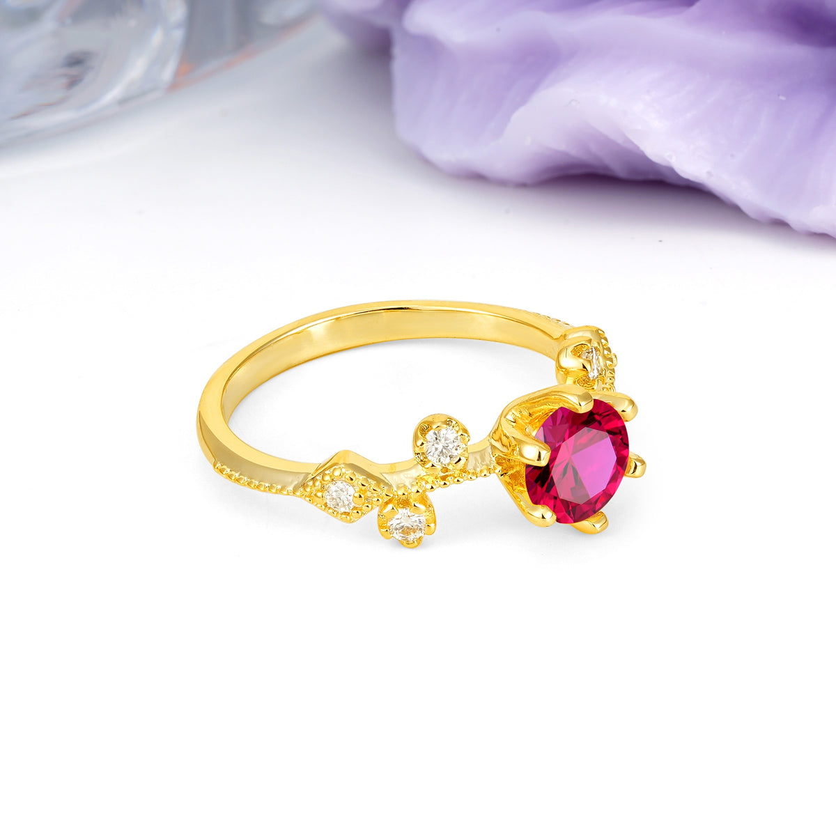Classic, Minimalist 6-Prong Round Cut Ruby Engagement Ring - Additional view