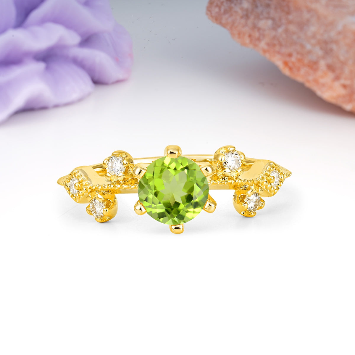 Classic, Minimalist 6-Prong Round Cut Peridot Engagement Ring - Additional view