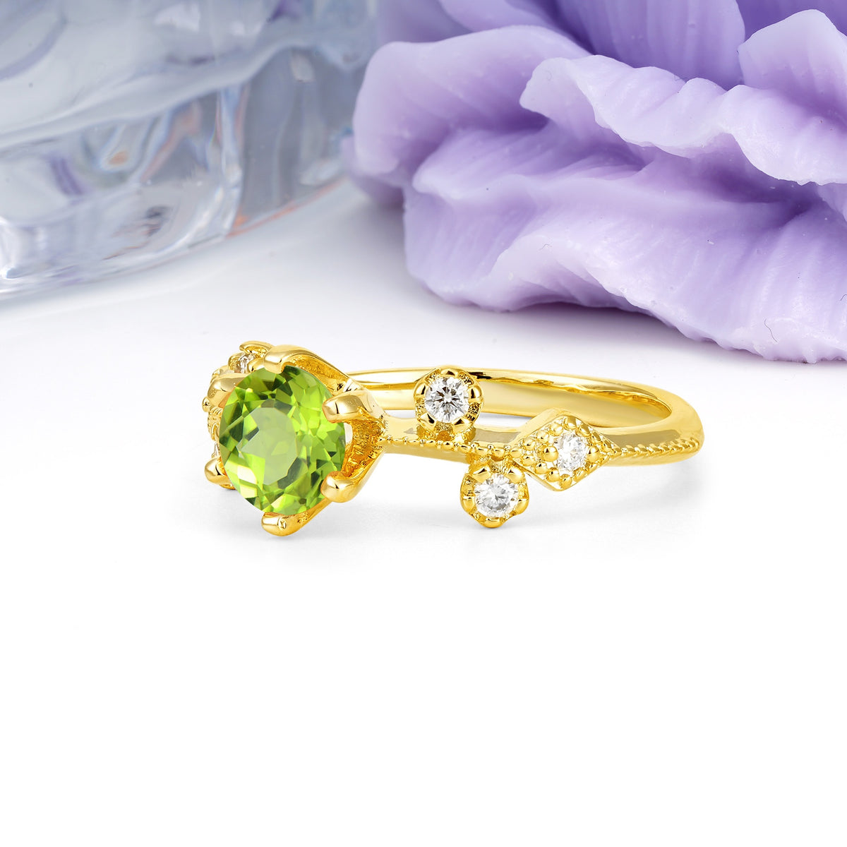 Classic, Minimalist 6-Prong Round Cut Peridot Engagement Ring - Additional view