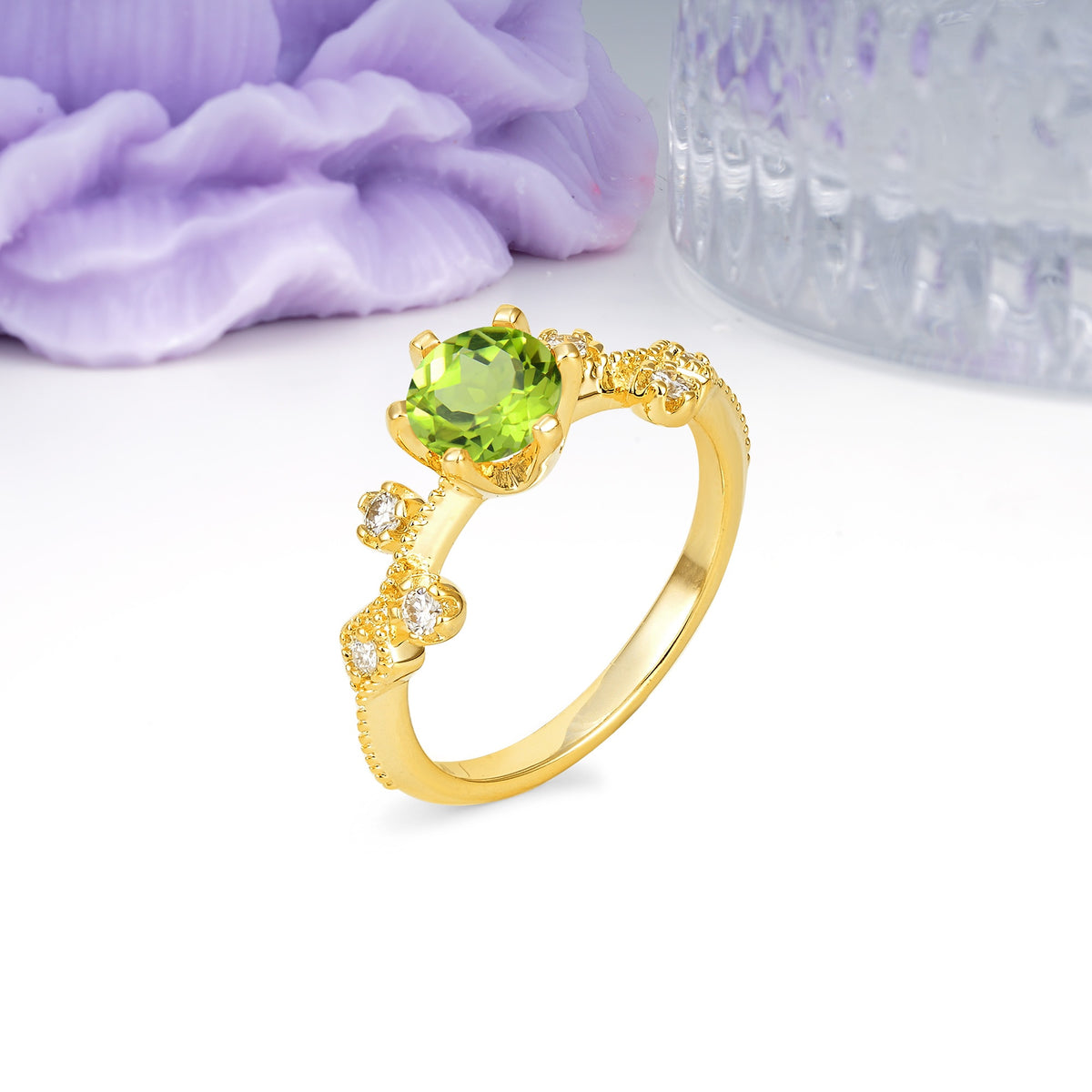 Classic, Minimalist 6-Prong Round Cut Peridot Engagement Ring - Additional view