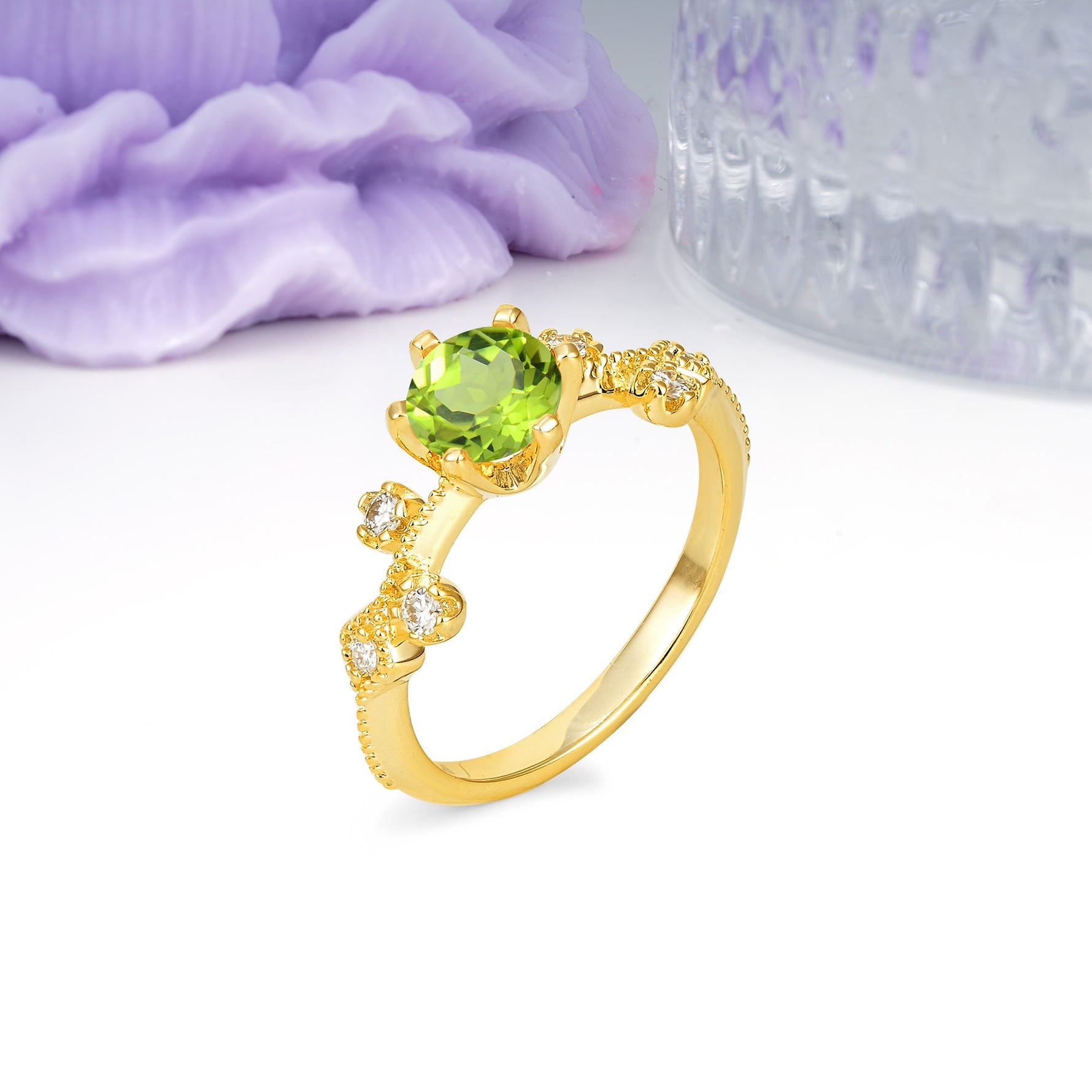 Classic, Minimalist 6-Prong Round Cut Peridot Engagement Ring - Additional view