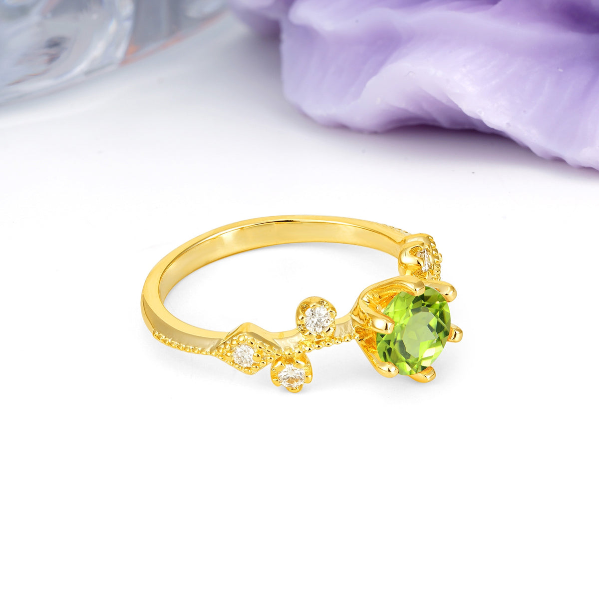 Classic, Minimalist 6-Prong Round Cut Peridot Engagement Ring - Additional view