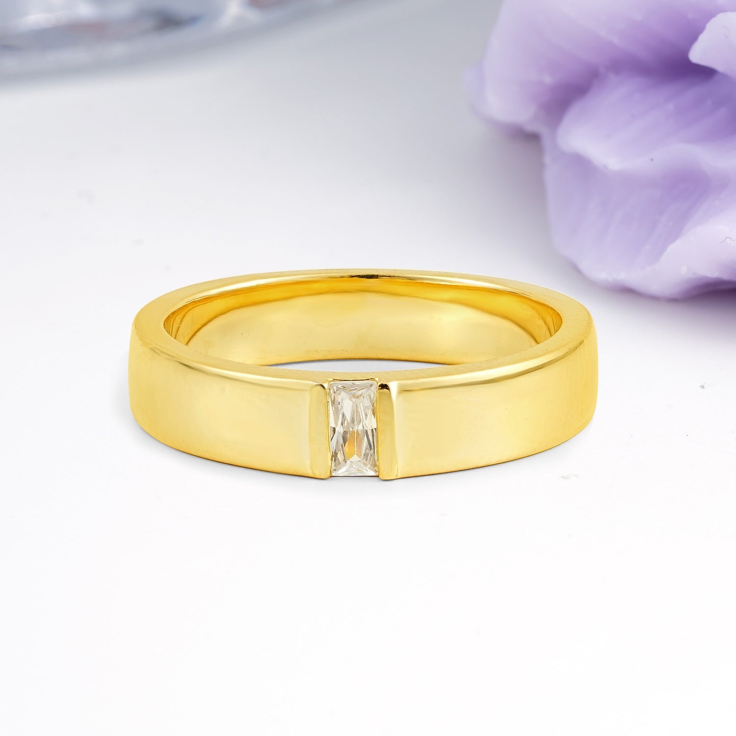 Unique Flush Set Emerald Cut Men's Moissanite Wedding Ring - Additional view