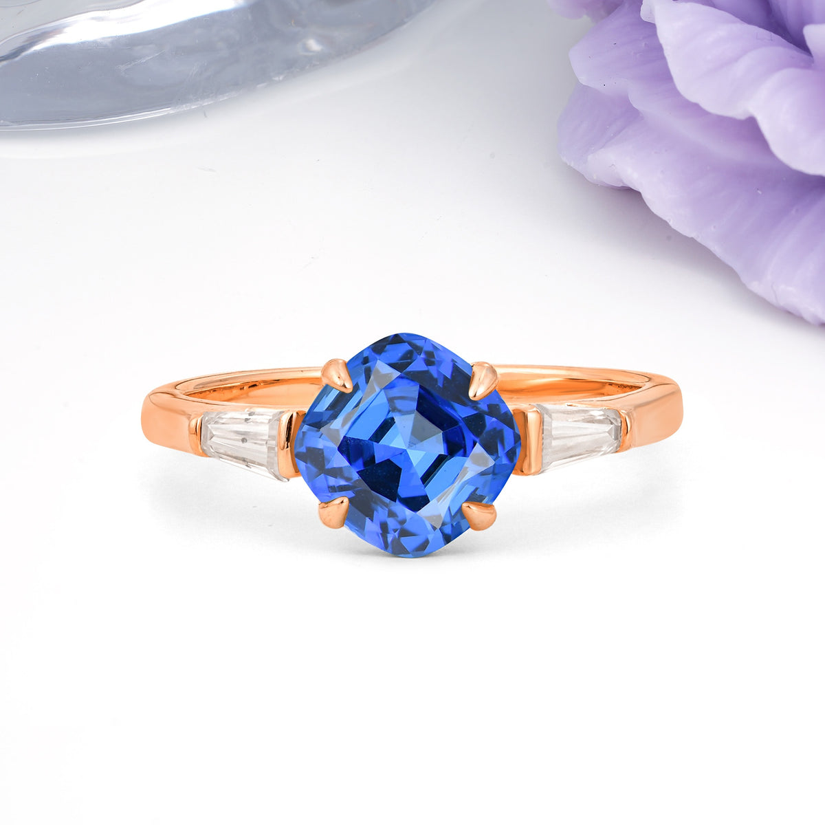 Classic, Minimalist 4-Prong Princess Cut Sapphire Engagement Ring - Additional view