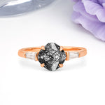 Classic, Minimalist 4-Prong Princess Cut Black Rutilated Quartz Engagement Ring - Additional view