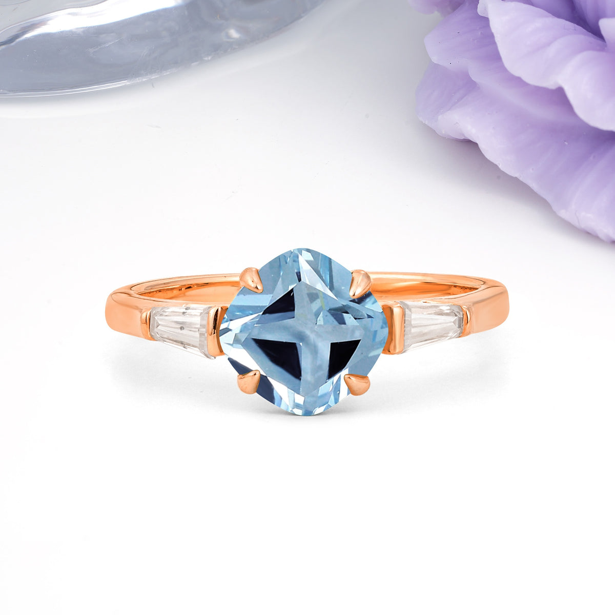 Classic, Minimalist 4-Prong Princess Cut Aquamarine Engagement Ring - Additional view