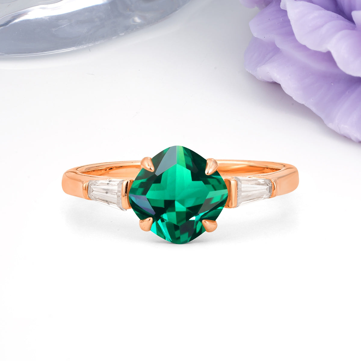 Classic, Minimalist 4-Prong Princess Cut Emerald Engagement Ring - Additional view