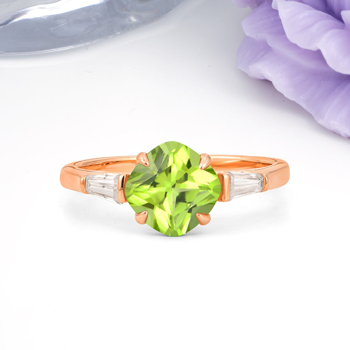 Classic, Minimalist 4-Prong Princess Cut Peridot Engagement Ring - Additional view