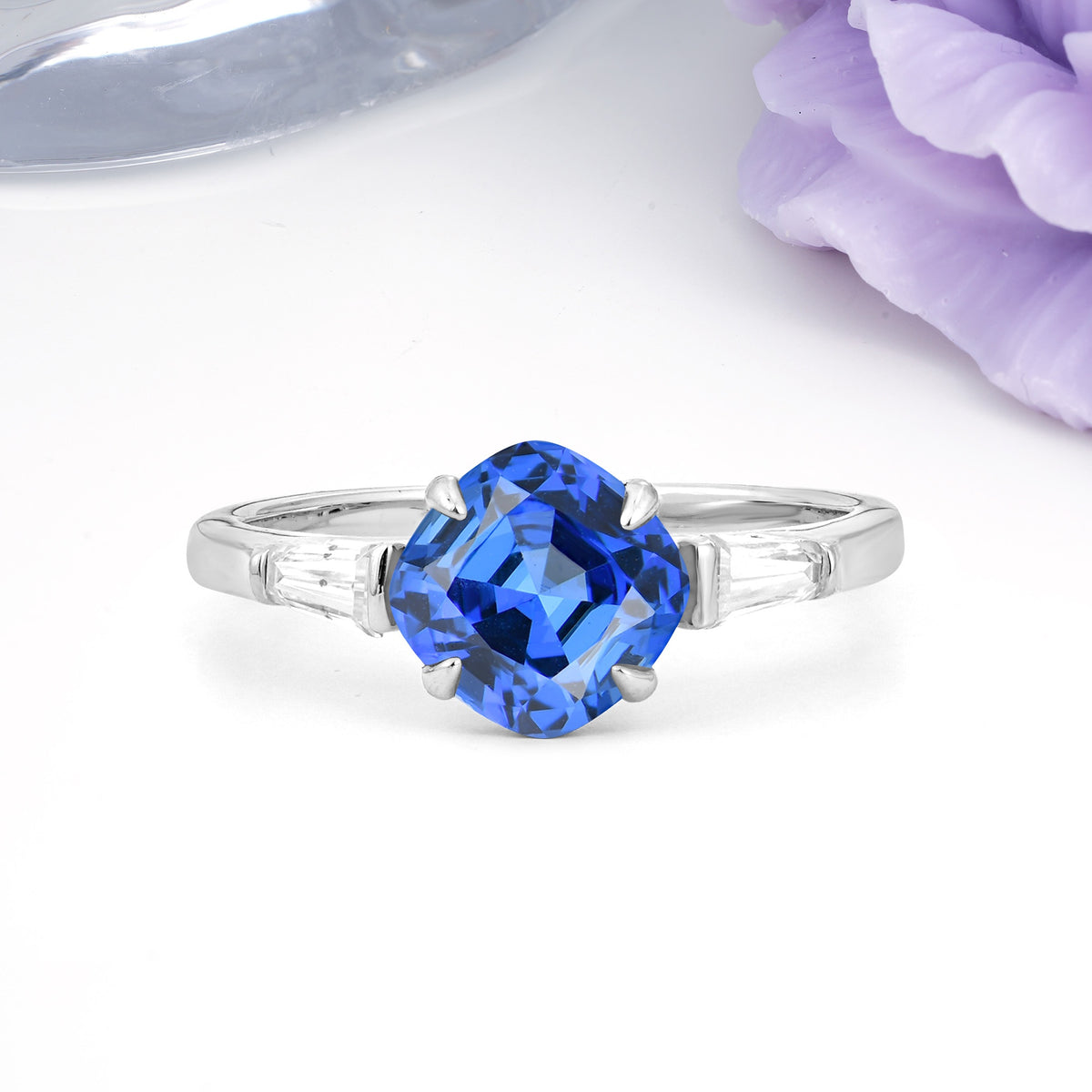 Classic, Minimalist 4-Prong Princess Cut Sapphire Engagement Ring - Additional view