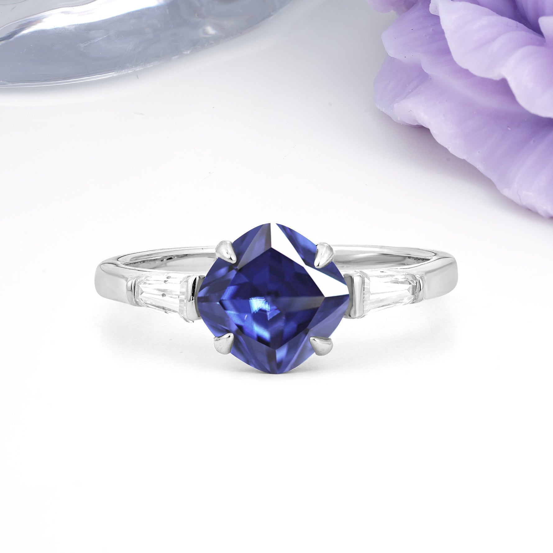Classic, Minimalist 4-Prong Princess Cut Tanzanite Engagement Ring - Additional view