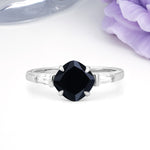 Classic, Minimalist 4-Prong Princess Cut Black Onyx Engagement Ring - Additional view