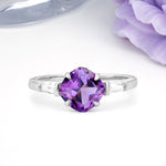 Classic, Minimalist 4-Prong Princess Cut Amethyst Engagement Ring - Additional view