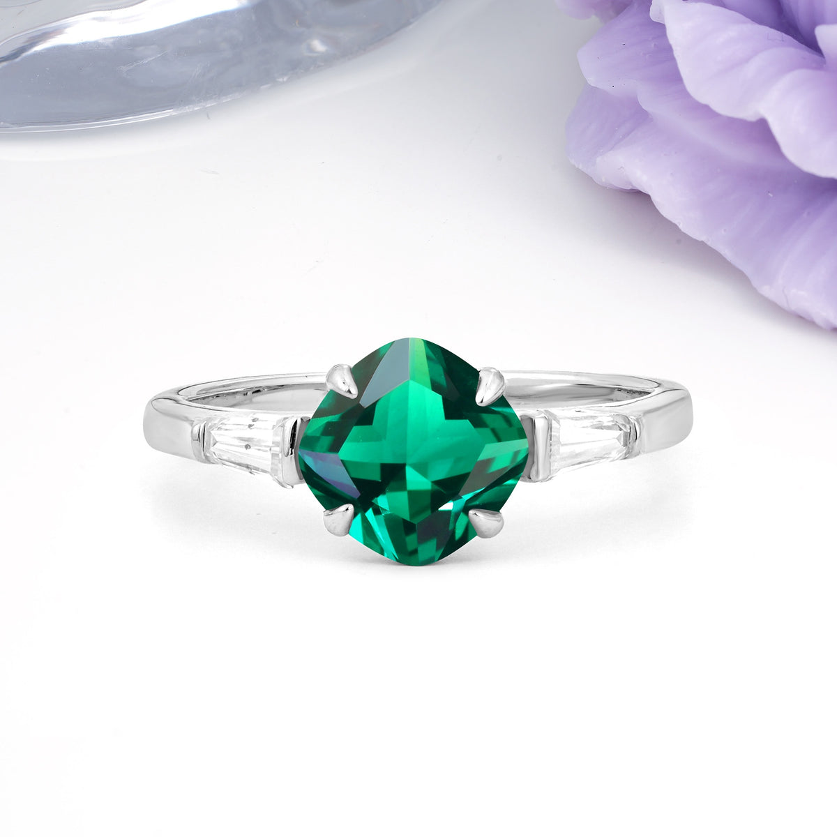 Classic, Minimalist 4-Prong Princess Cut Emerald Engagement Ring - Additional view