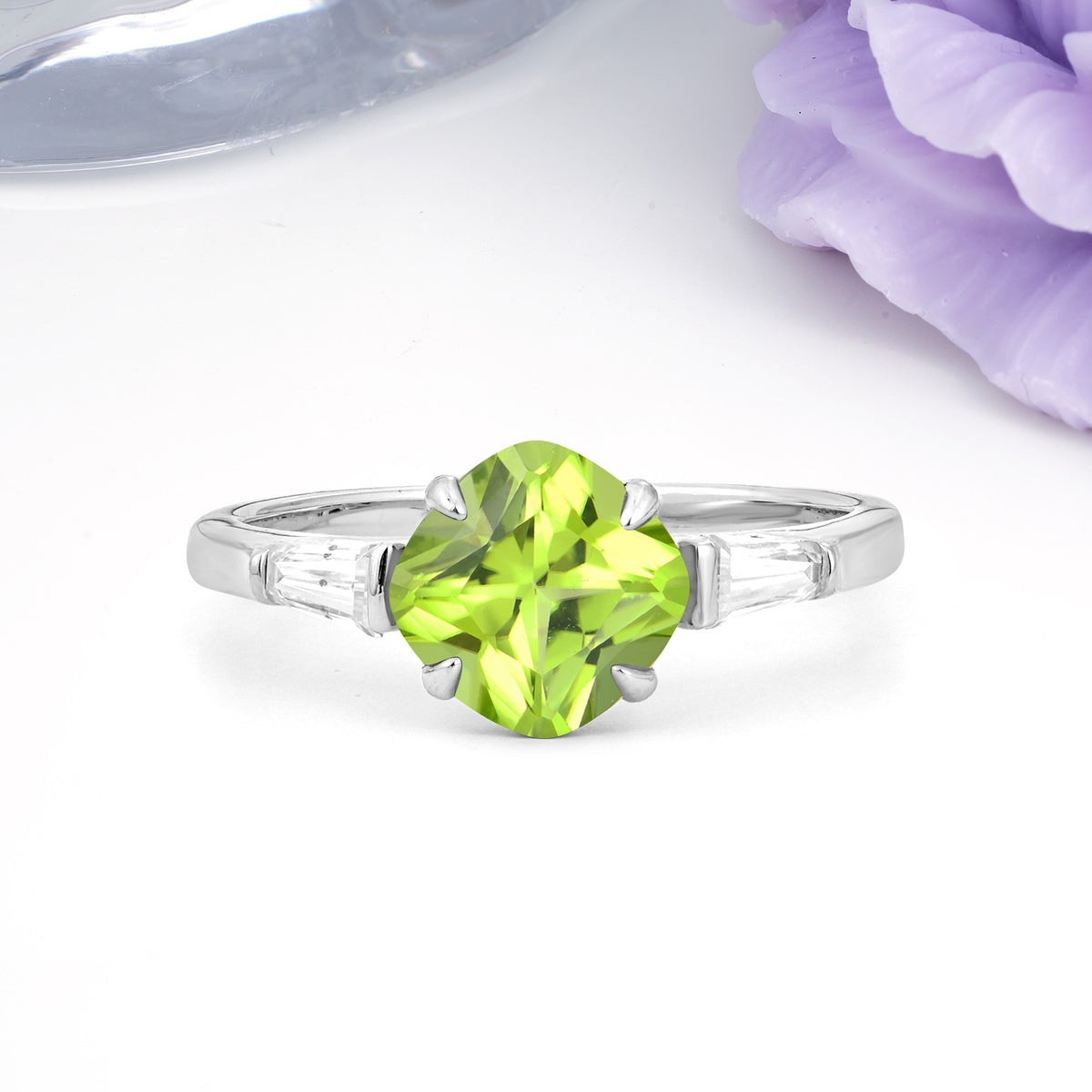 Classic, Minimalist 4-Prong Princess Cut Peridot Engagement Ring - Additional view