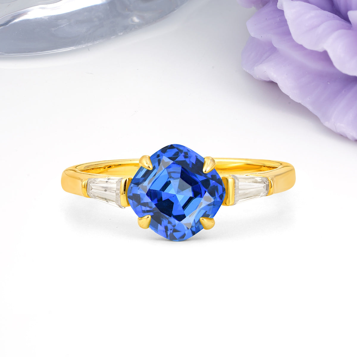 Classic, Minimalist 4-Prong Princess Cut Sapphire Engagement Ring - Additional view