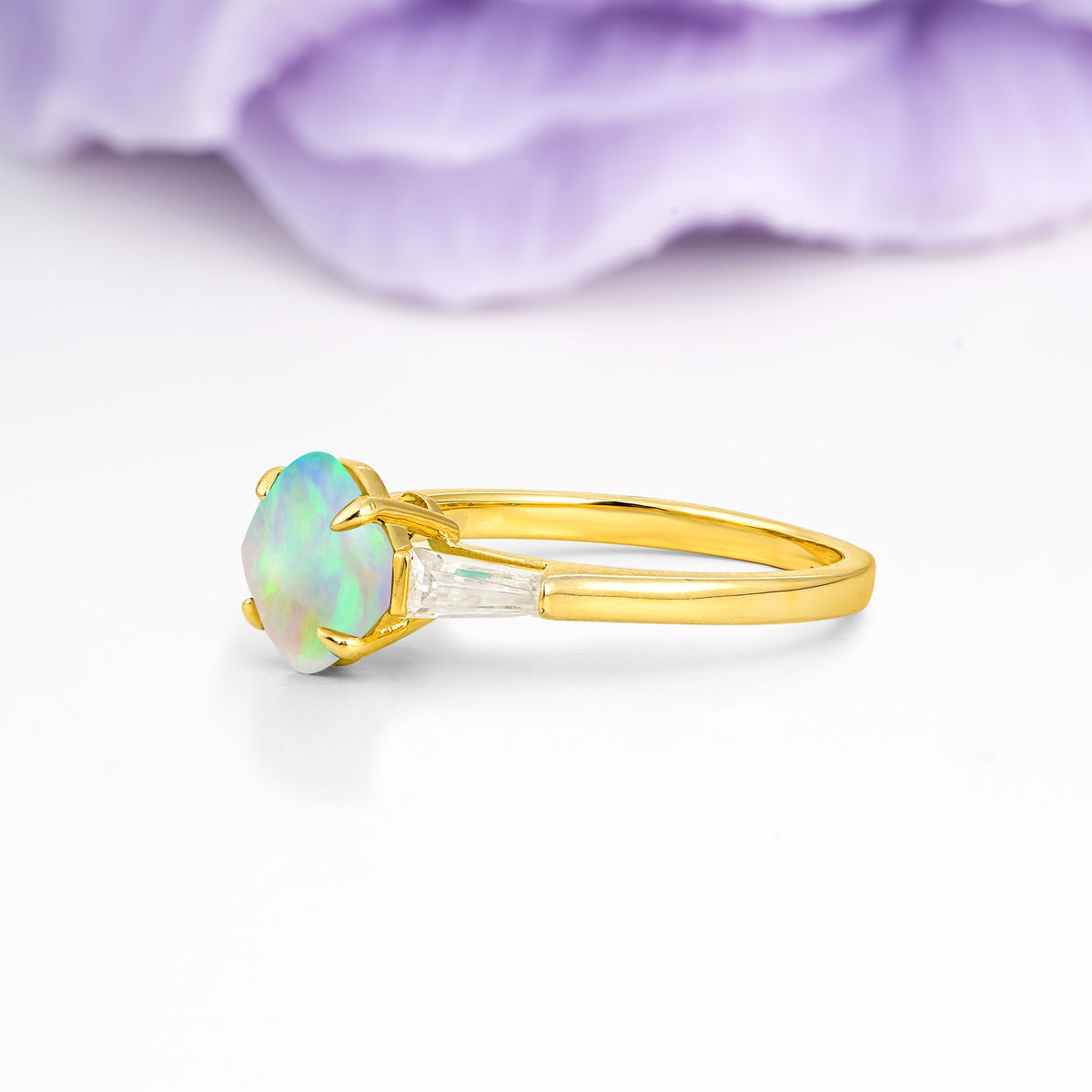 Classic, Minimalist 4-Prong Princess Cut Fire Opal Engagement Ring - Additional view