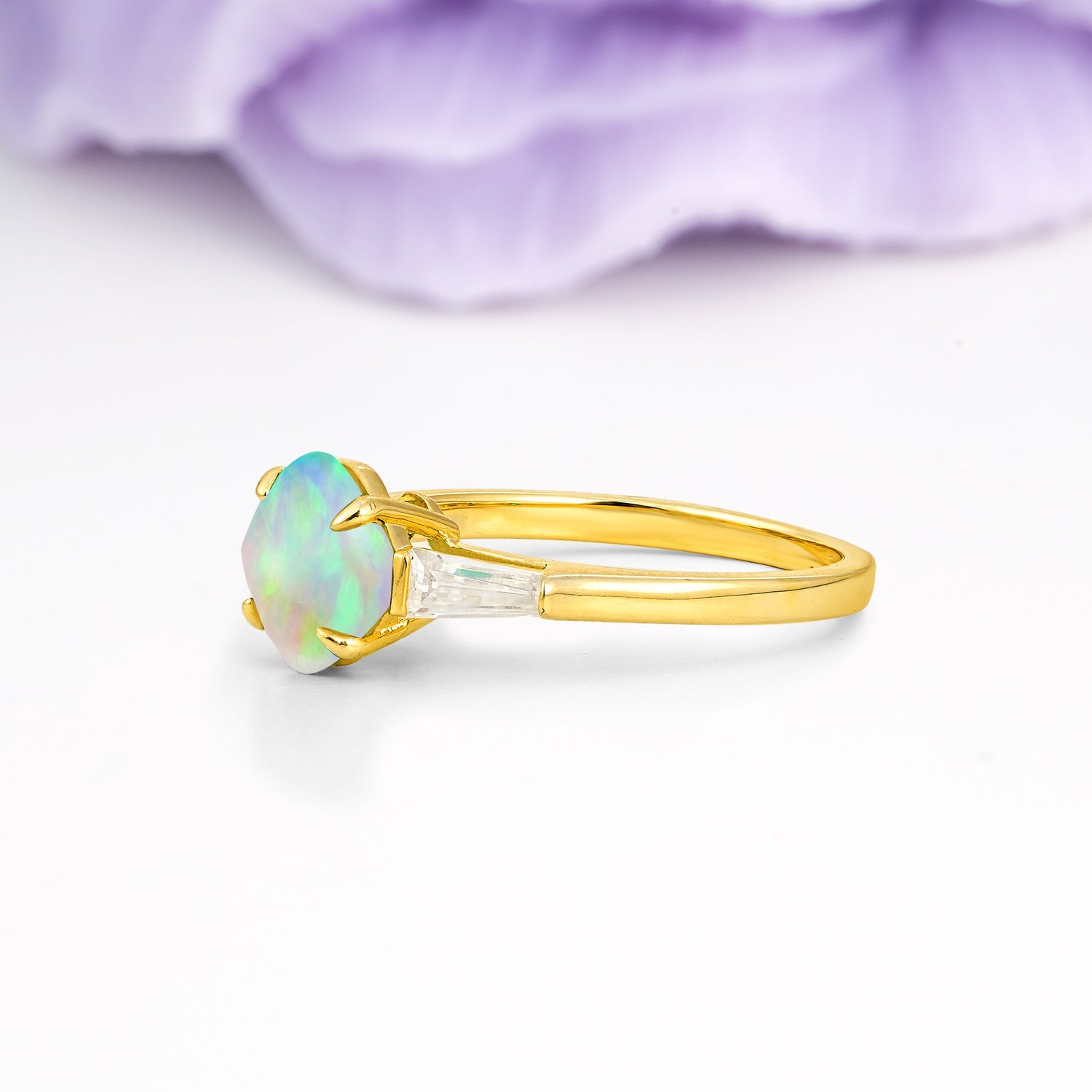 Classic, Minimalist 4-Prong Princess Cut Fire Opal Engagement Ring - Additional view