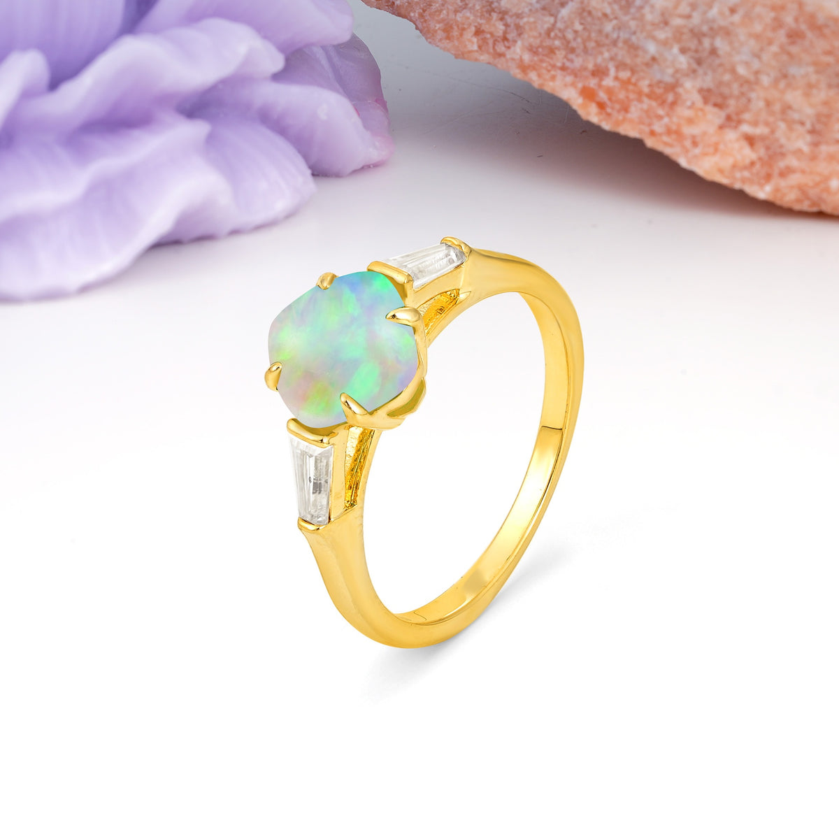 Classic, Minimalist 4-Prong Princess Cut Fire Opal Engagement Ring - Additional view
