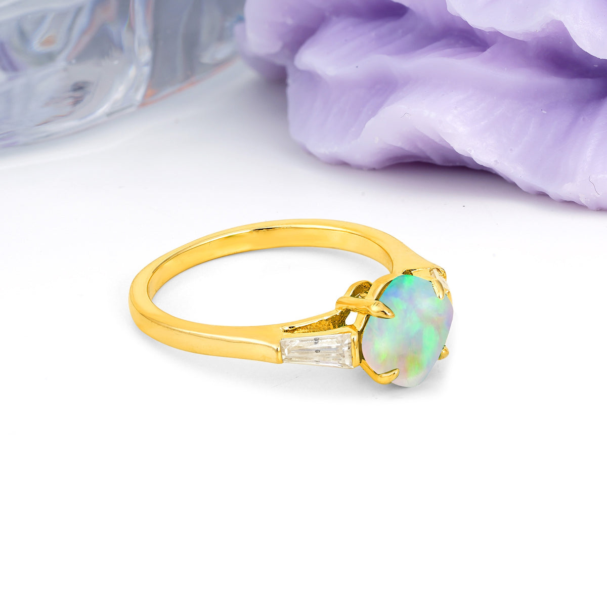 Classic, Minimalist 4-Prong Princess Cut Fire Opal Engagement Ring - Additional view