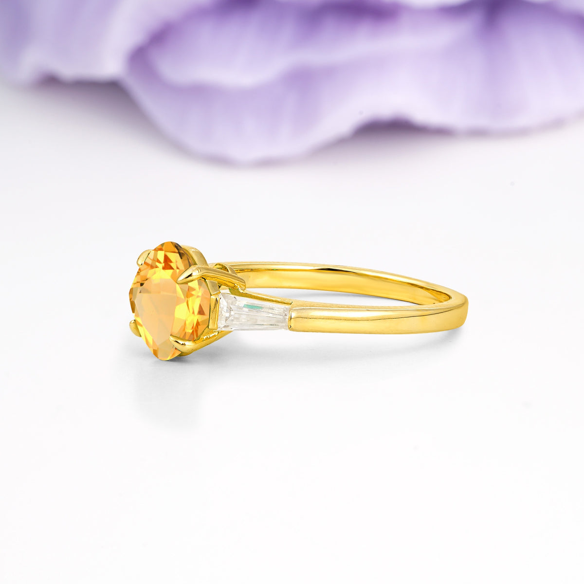 Classic, Minimalist 4-Prong Princess Cut Citrine Engagement Ring - Additional view