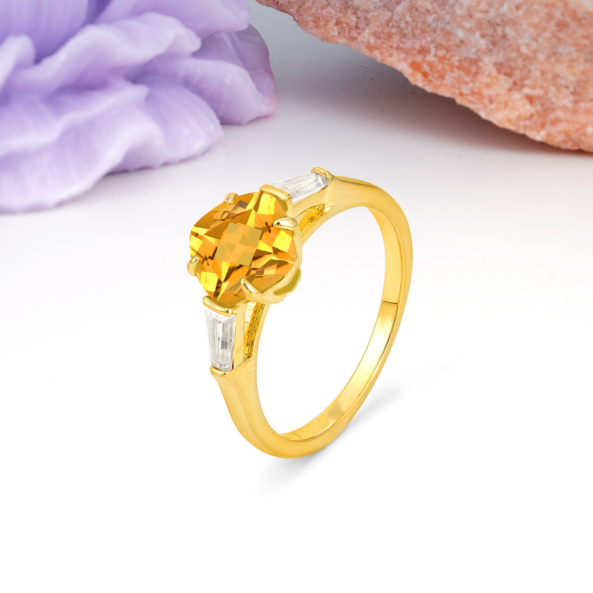 Classic, Minimalist 4-Prong Princess Cut Citrine Engagement Ring - Additional view