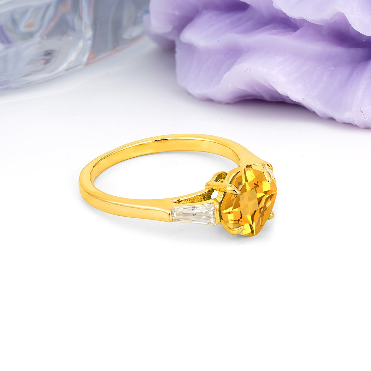 Classic, Minimalist 4-Prong Princess Cut Citrine Engagement Ring - Additional view