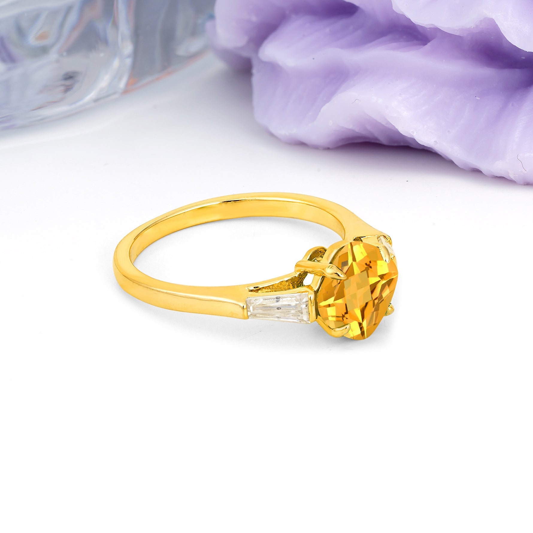 Classic, Minimalist 4-Prong Princess Cut Citrine Engagement Ring - Additional view