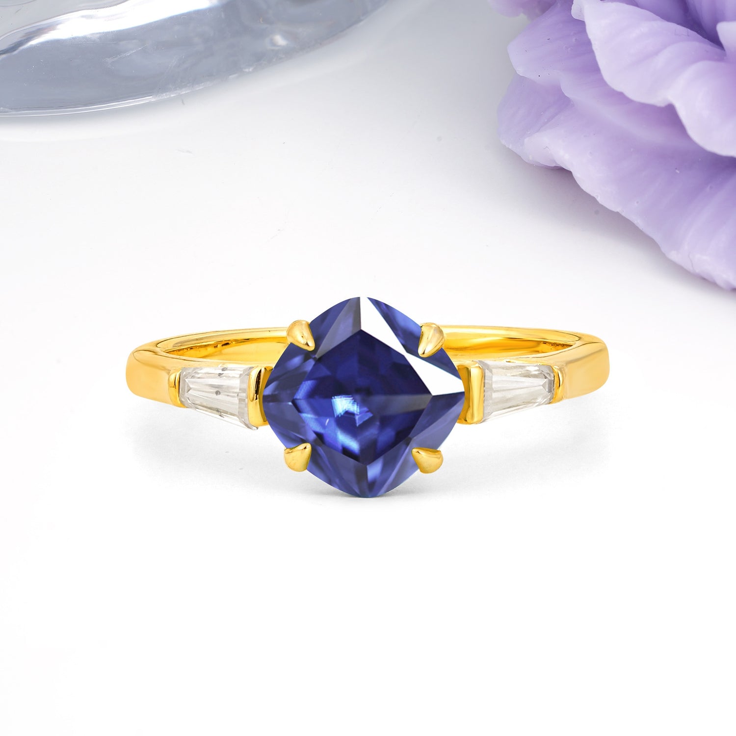 Classic, Minimalist 4-Prong Princess Cut Tanzanite Engagement Ring - Additional view