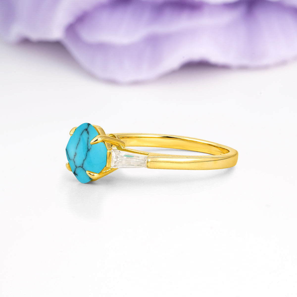 Classic, Minimalist 4-Prong Princess Cut Turquoise Engagement Ring - Additional view