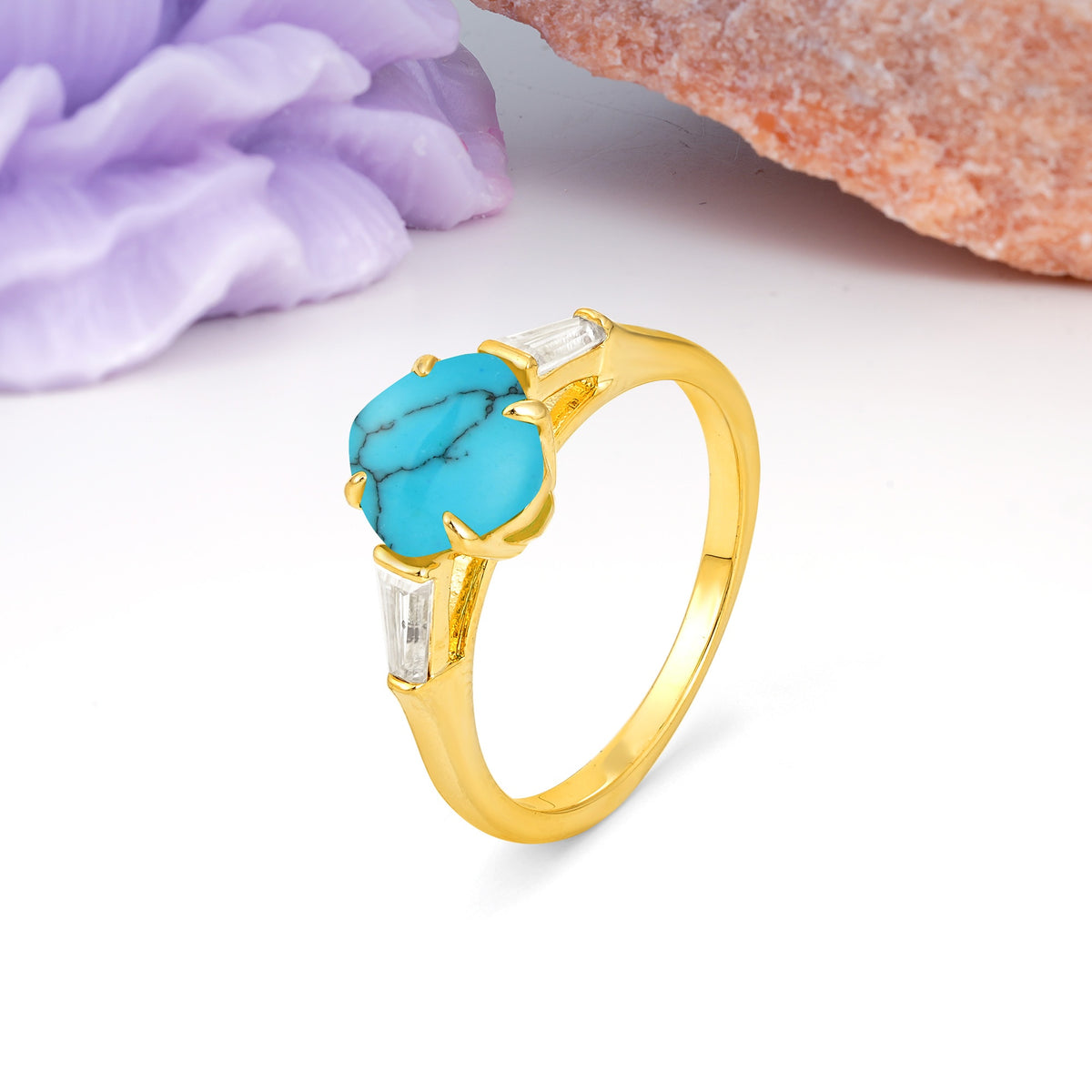 Classic, Minimalist 4-Prong Princess Cut Turquoise Engagement Ring - Additional view