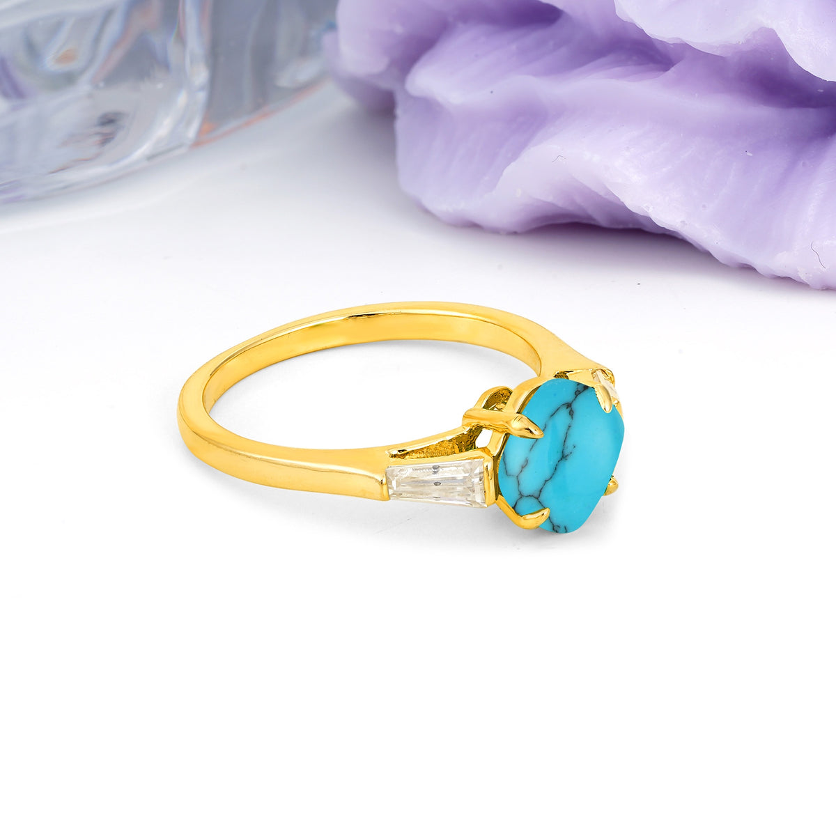 Classic, Minimalist 4-Prong Princess Cut Turquoise Engagement Ring - Additional view
