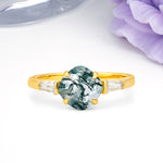 Classic, Minimalist 4-Prong Princess Cut Moss Agate Engagement Ring - Additional view
