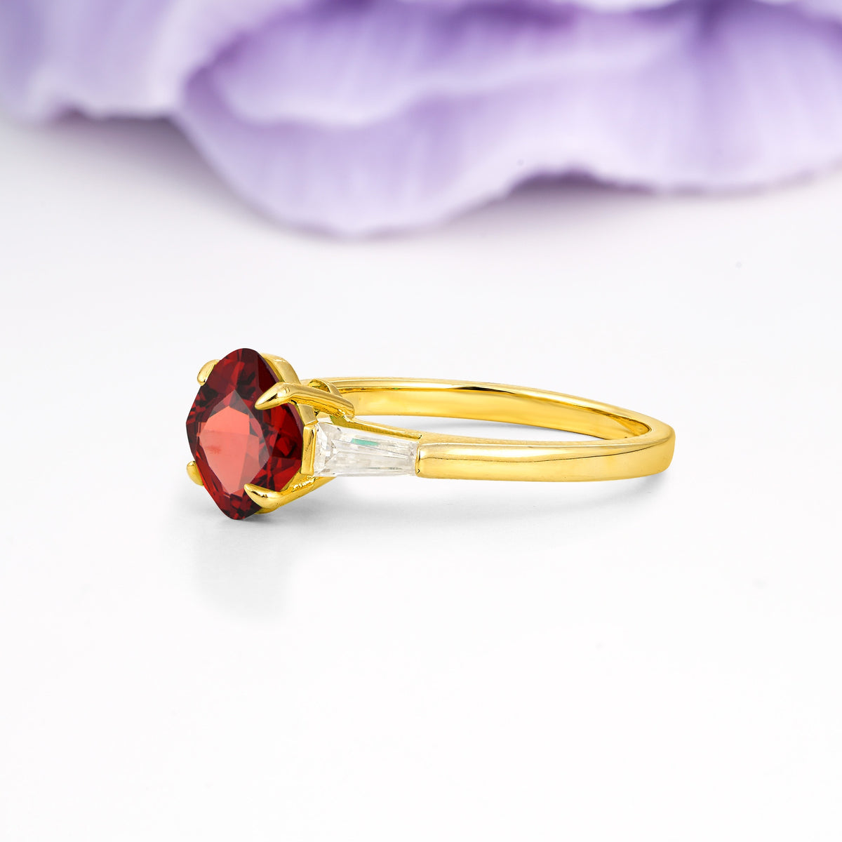 Classic, Minimalist 4-Prong Princess Cut Garnet Engagement Ring - Additional view