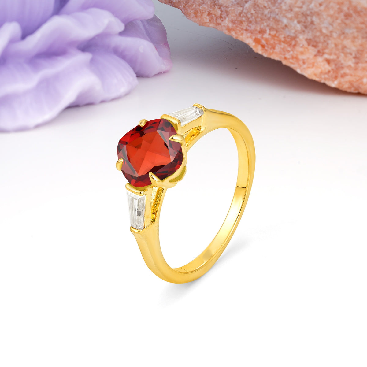 Classic, Minimalist 4-Prong Princess Cut Garnet Engagement Ring - Additional view