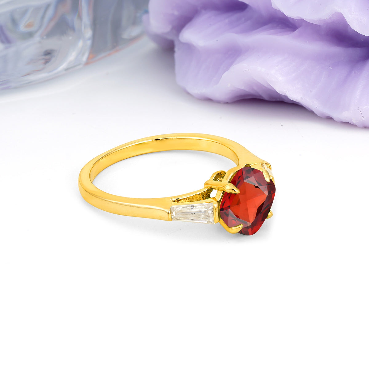 Classic, Minimalist 4-Prong Princess Cut Garnet Engagement Ring - Additional view