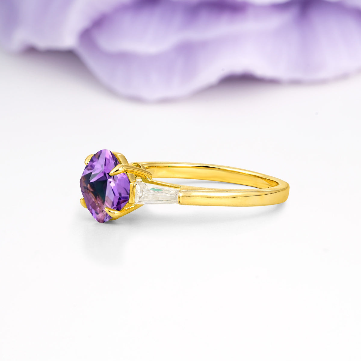 Classic, Minimalist 4-Prong Princess Cut Amethyst Engagement Ring - Additional view
