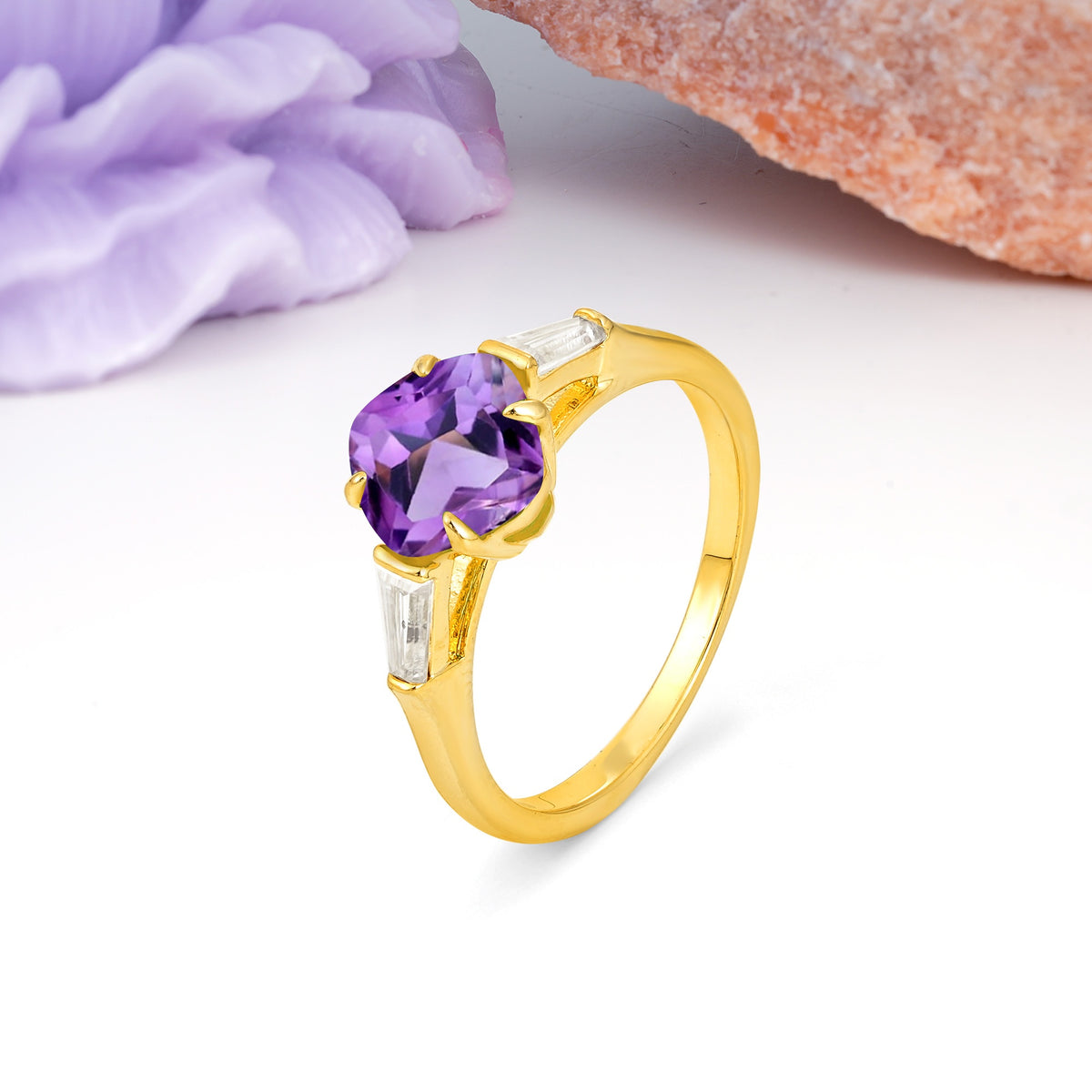 Classic, Minimalist 4-Prong Princess Cut Amethyst Engagement Ring - Additional view