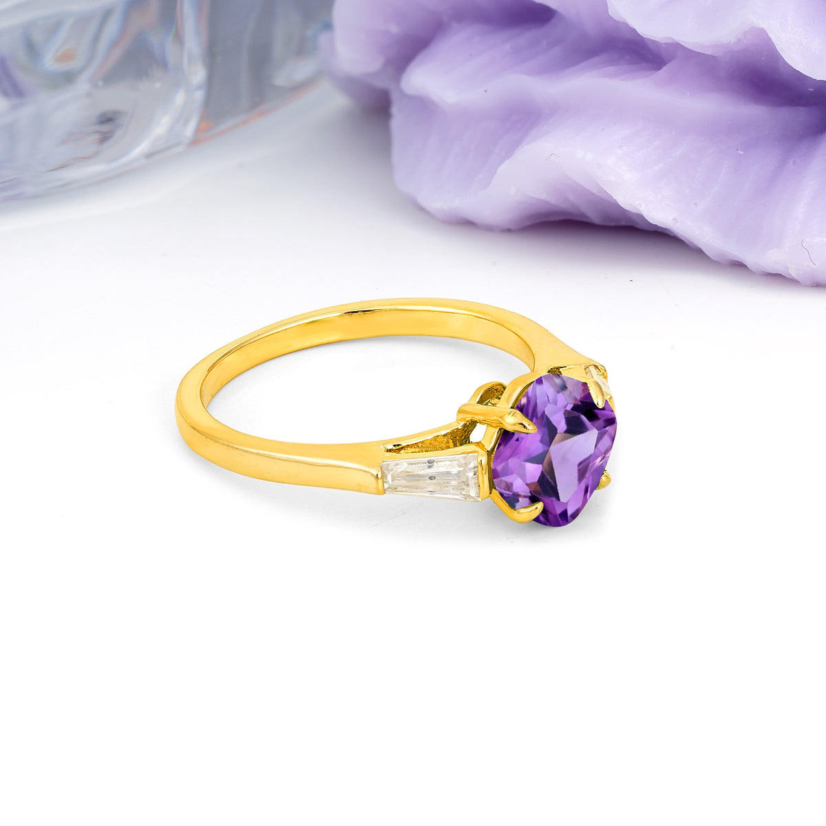 Classic, Minimalist 4-Prong Princess Cut Amethyst Engagement Ring - Additional view