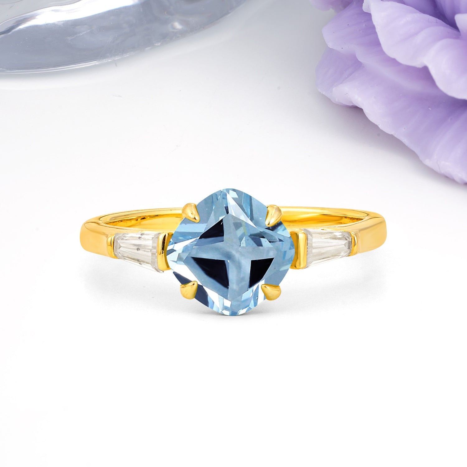Classic, Minimalist 4-Prong Princess Cut Aquamarine Engagement Ring - Additional view